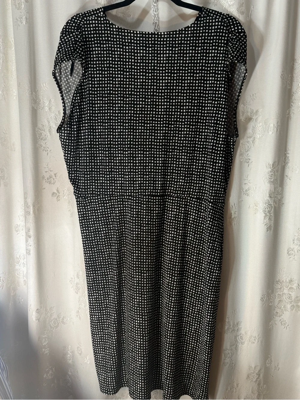 Michael Kors Black and White Checker Midi Wrap Dress